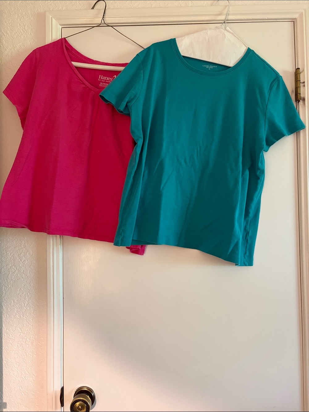 Laura Scott and Hanes  Short Sleeve Tees in Hot Pink and Teal